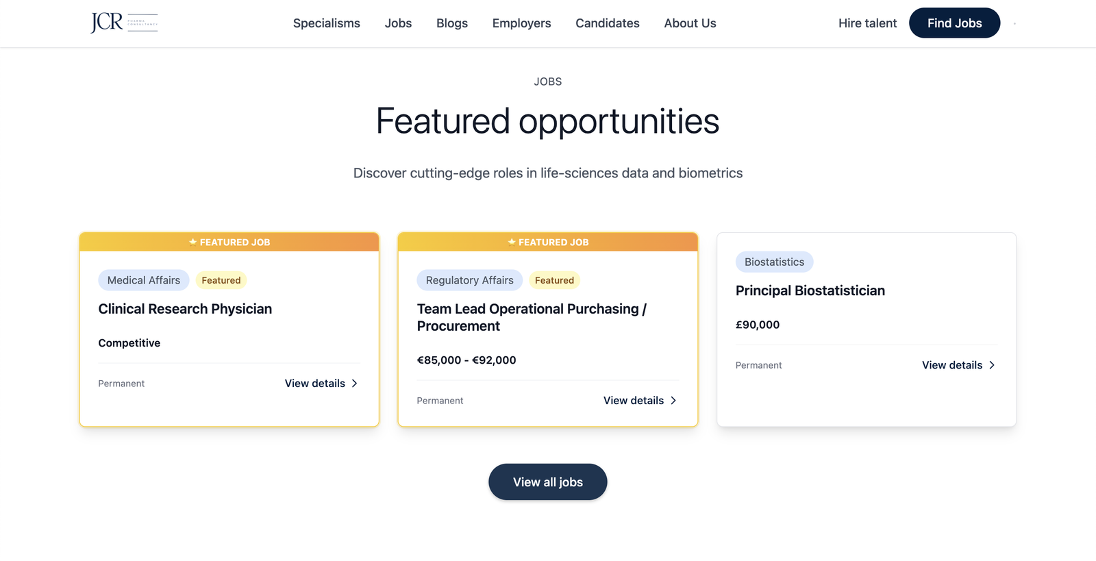 JCR Pharma featured opportunities on the homepage
