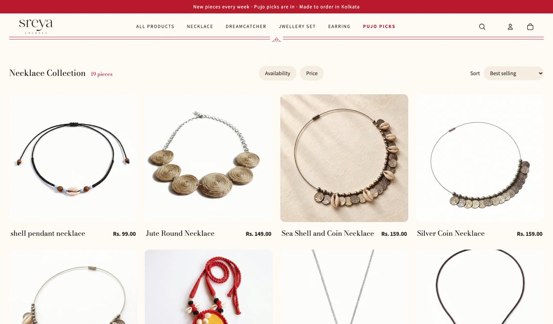 A Sreya Creates collection page